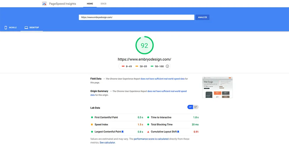 Google PageSpeed Desktop